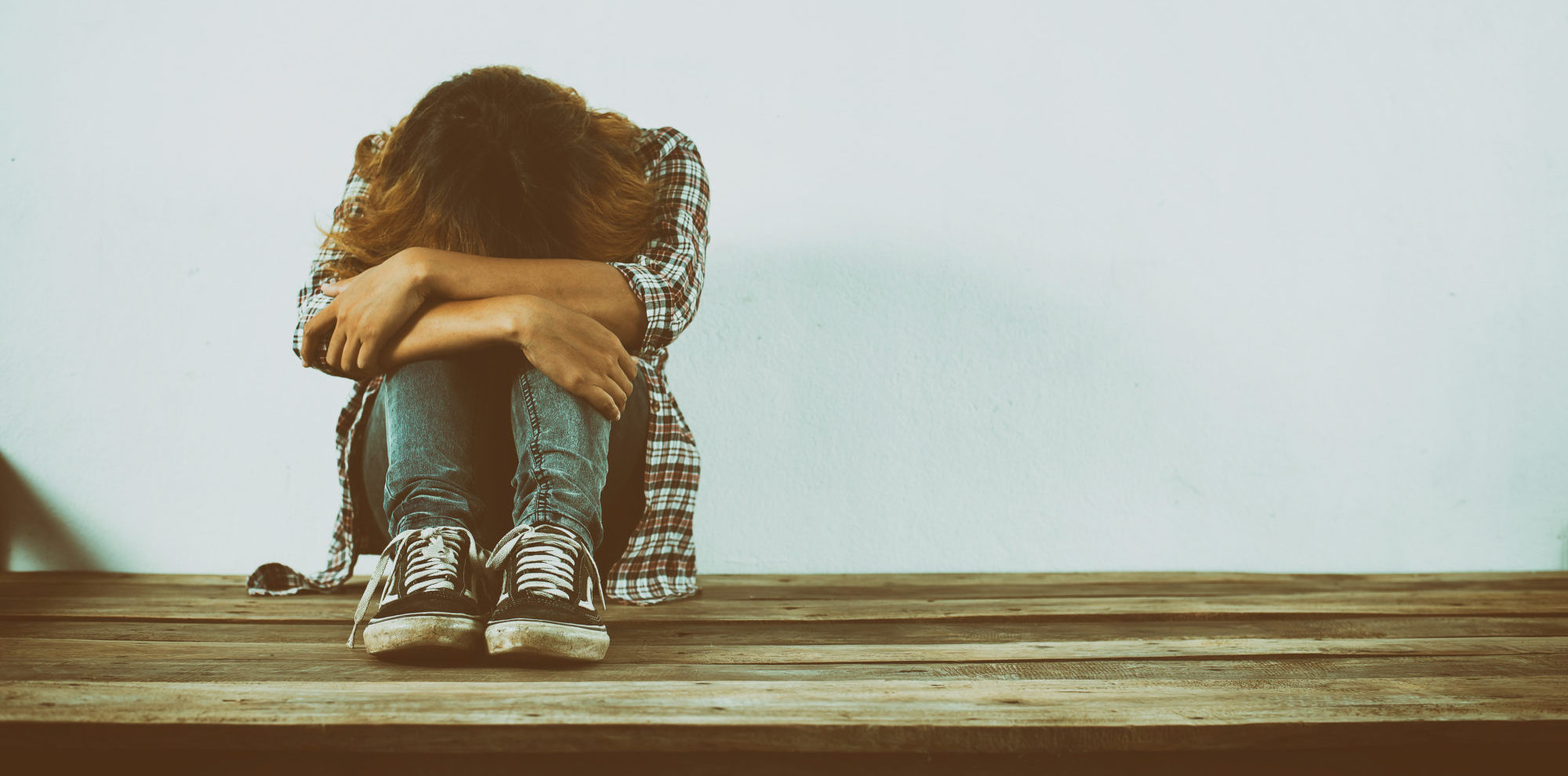 Sad woman hug her knee,nobody